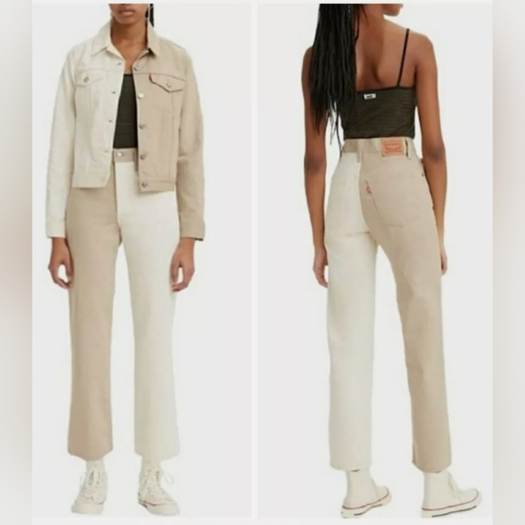 Levi’s Ribcage Straight Ankle Khaki and White Jeans Size 29 fits like 27 or 28 - Picture 2 of 10